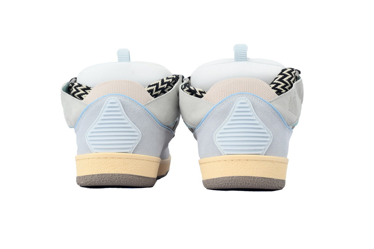 LANVIN Curb Leather Sneakers – Grey/Blue
