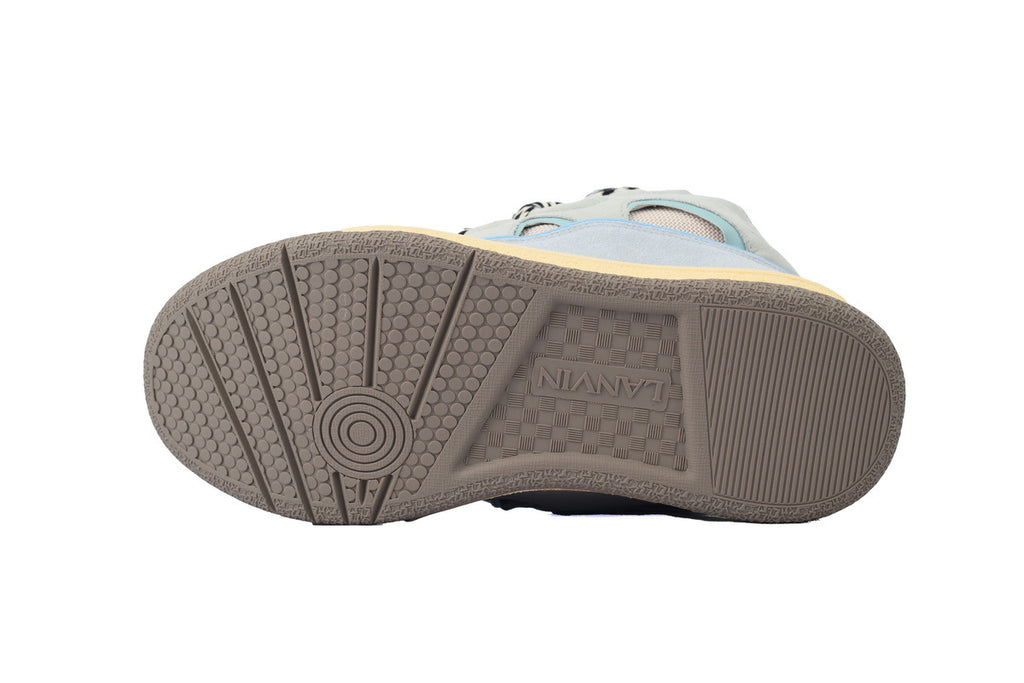 LANVIN Curb Leather Sneakers – Grey/Blue