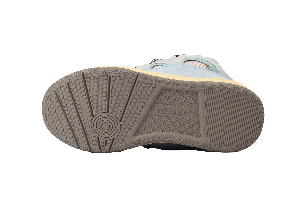 LANVIN Curb Leather Sneakers – Grey/Blue