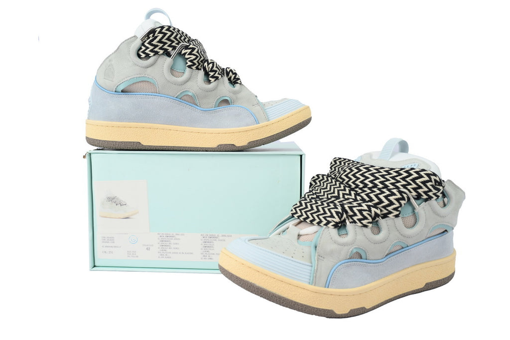 LANVIN Curb Leather Sneakers – Grey/Blue