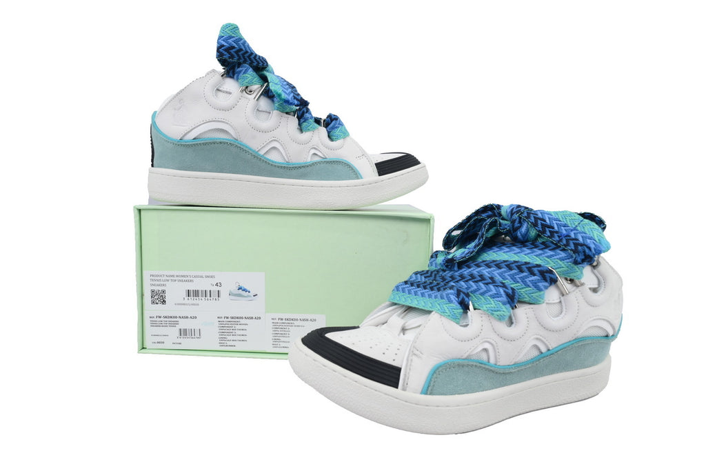LANVIN Curb Leather Sneakers – White/Blue