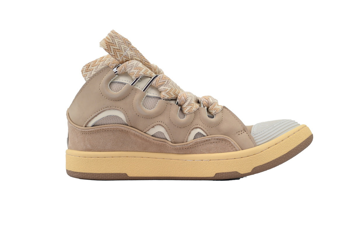 LANVIN Curb Leather Sneakers – White/Brown
