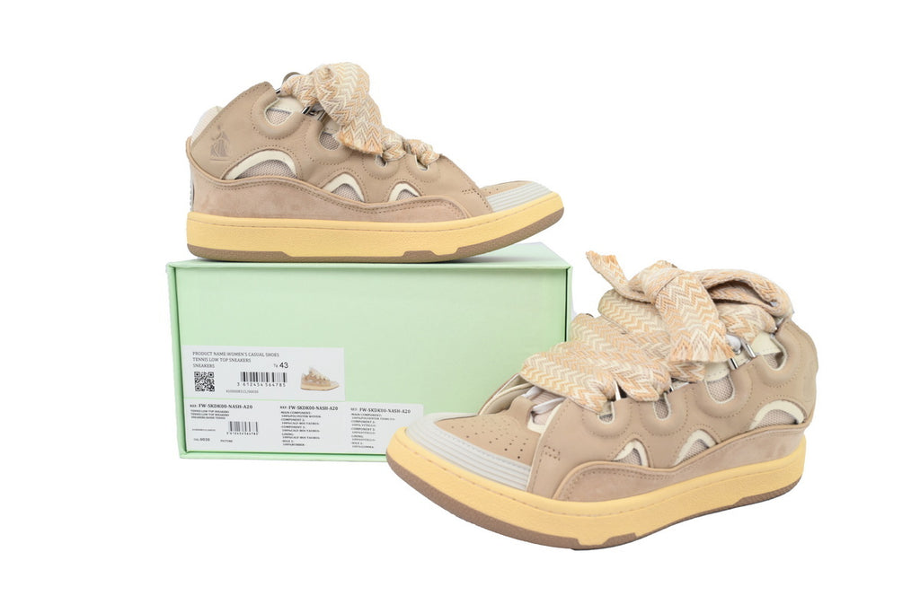 LANVIN Curb Leather Sneakers – White/Brown