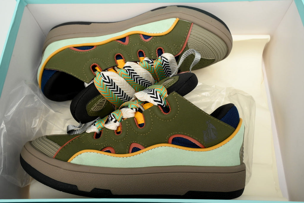 LANVIN Curb Leather Sneakers – Moss/Light Green