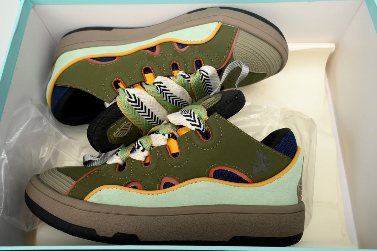 LANVIN Curb Leather Sneakers – Moss/Light Green