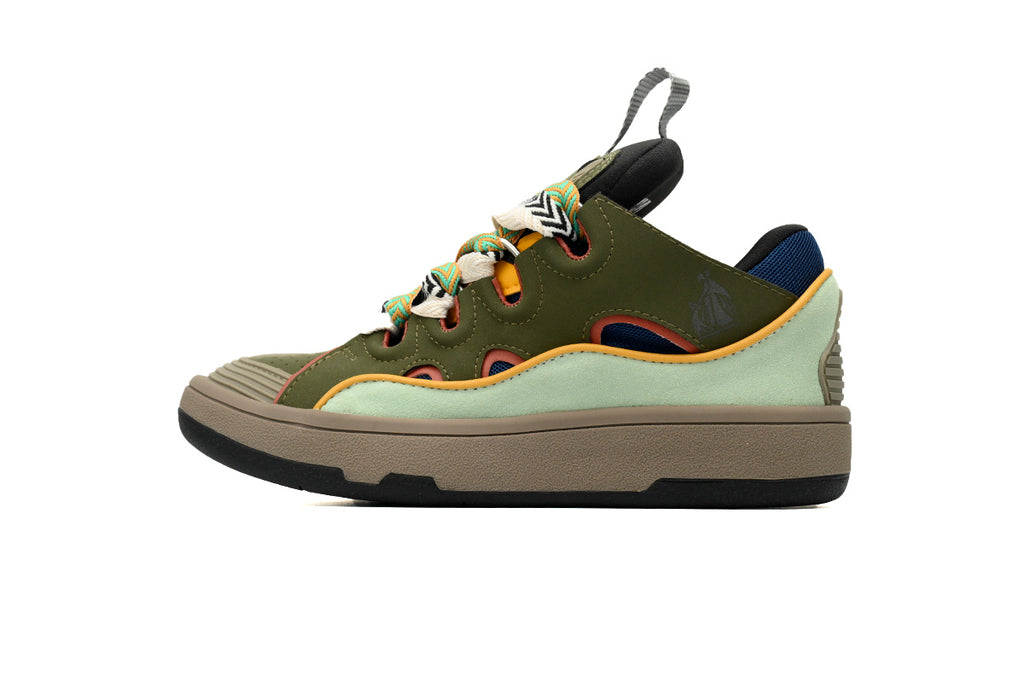 LANVIN Curb Leather Sneakers – Moss/Light Green