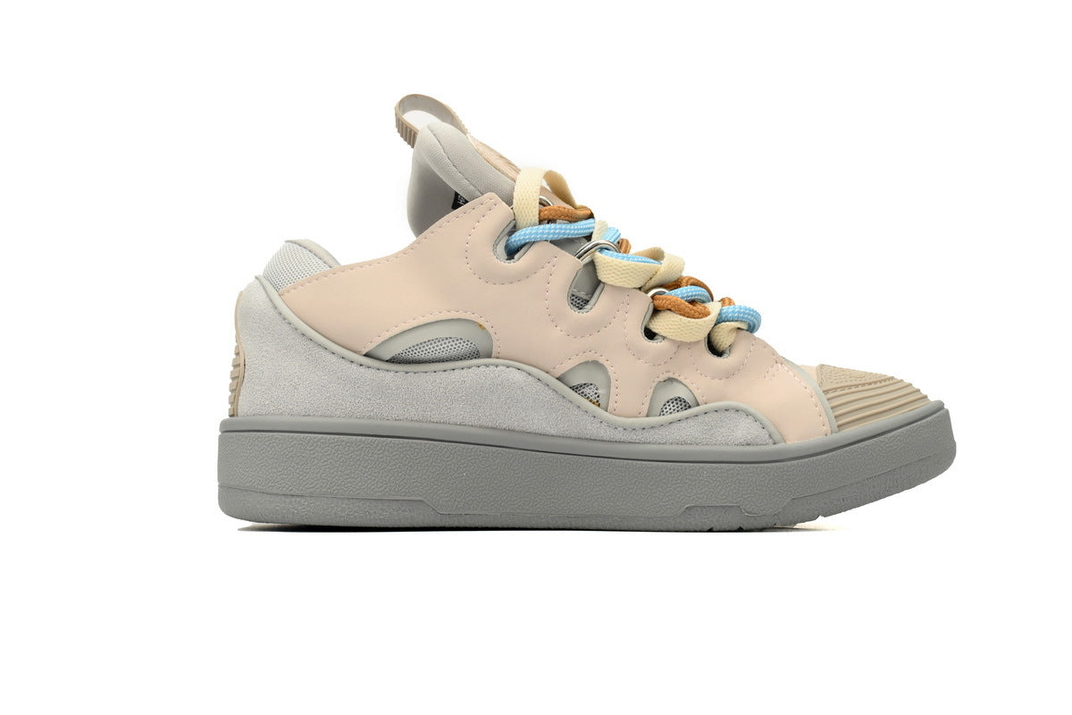 LANVIN Curb Leather Sneakers – Pink/White