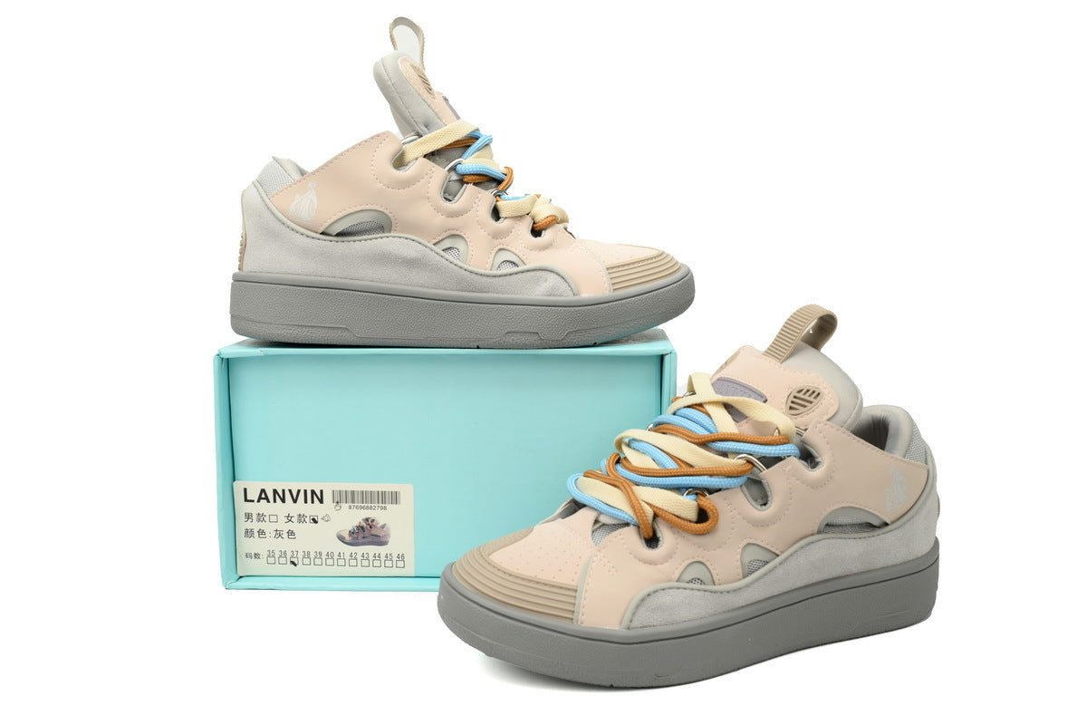 LANVIN Curb Leather Sneakers – Pink/White