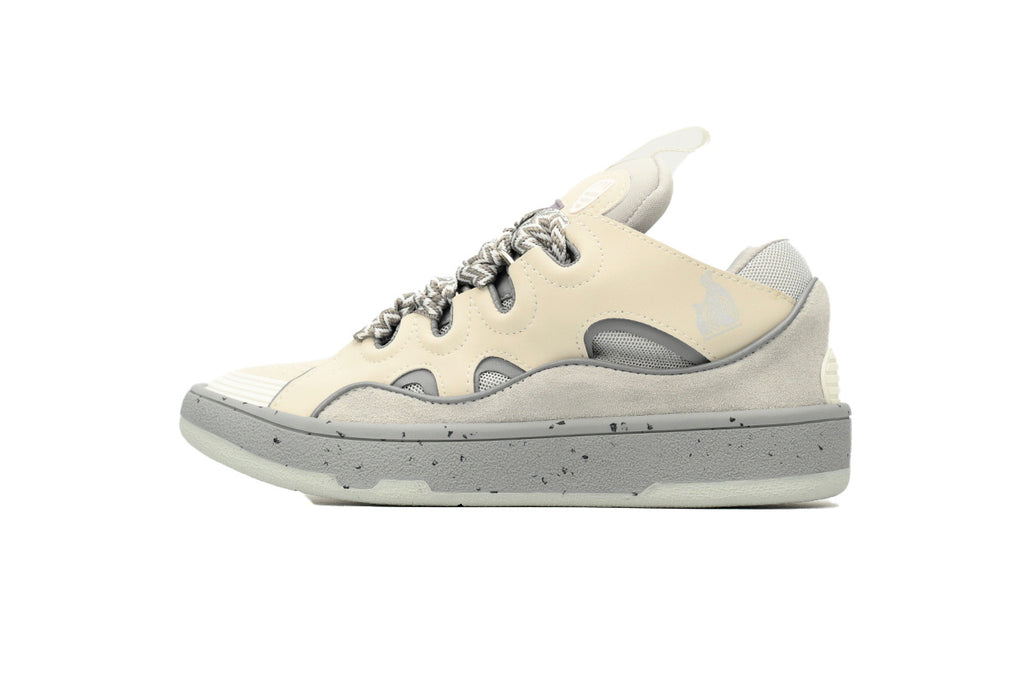 LANVIN Curb Leather Sneakers – Cream/Grey