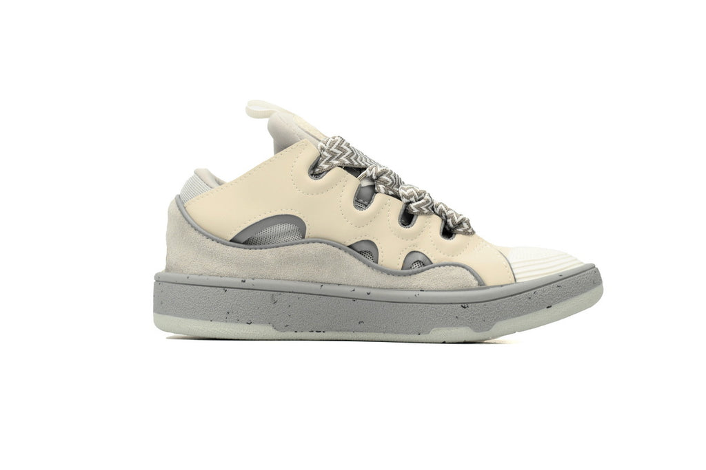 LANVIN Curb Leather Sneakers – Cream/Grey