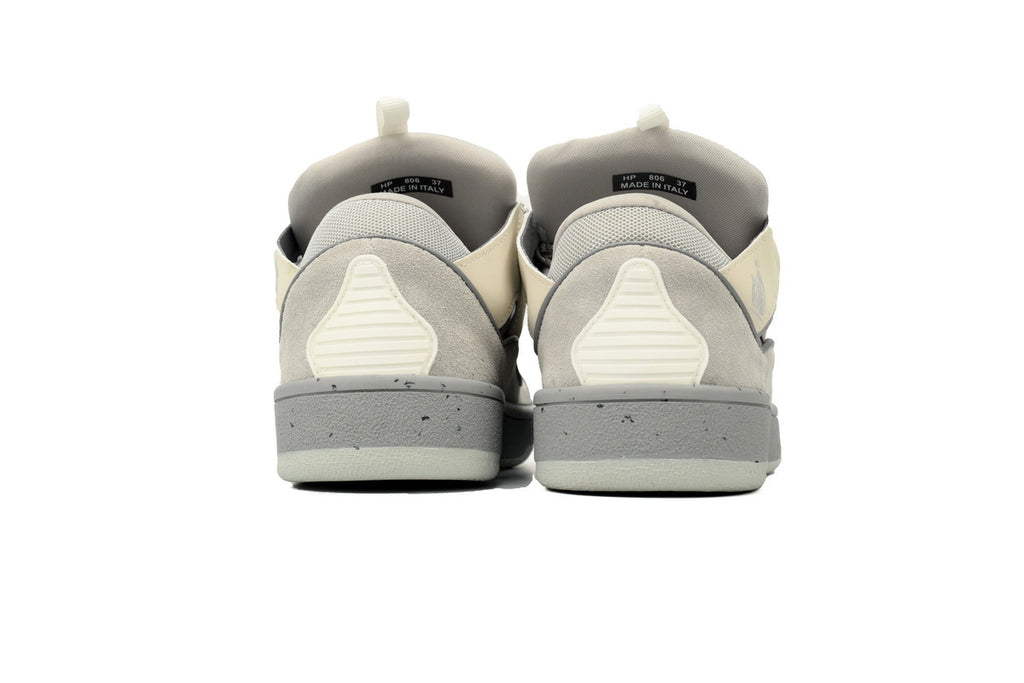 LANVIN Curb Leather Sneakers – Cream/Grey