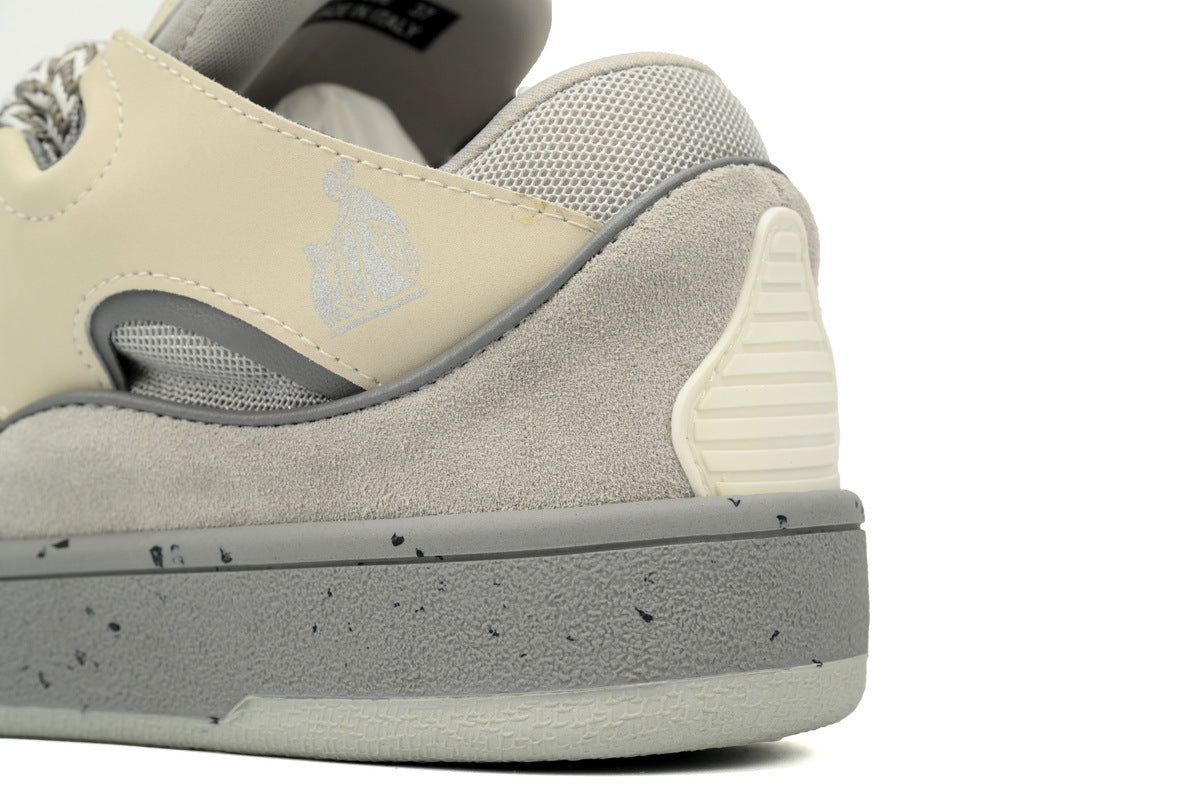 LANVIN Curb Leather Sneakers – Cream/Grey