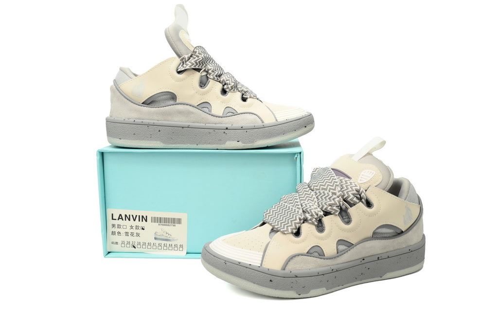 LANVIN Curb Leather Sneakers – Cream/Grey
