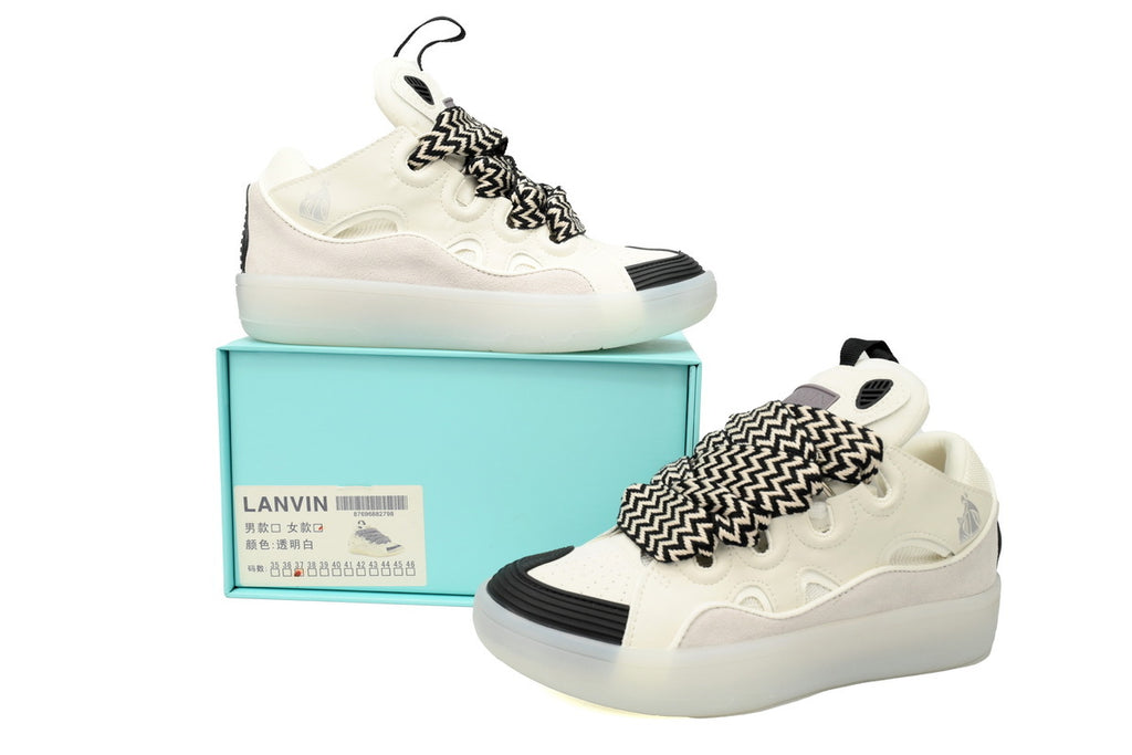 LANVIN Curb Leather Sneakers – Soft White