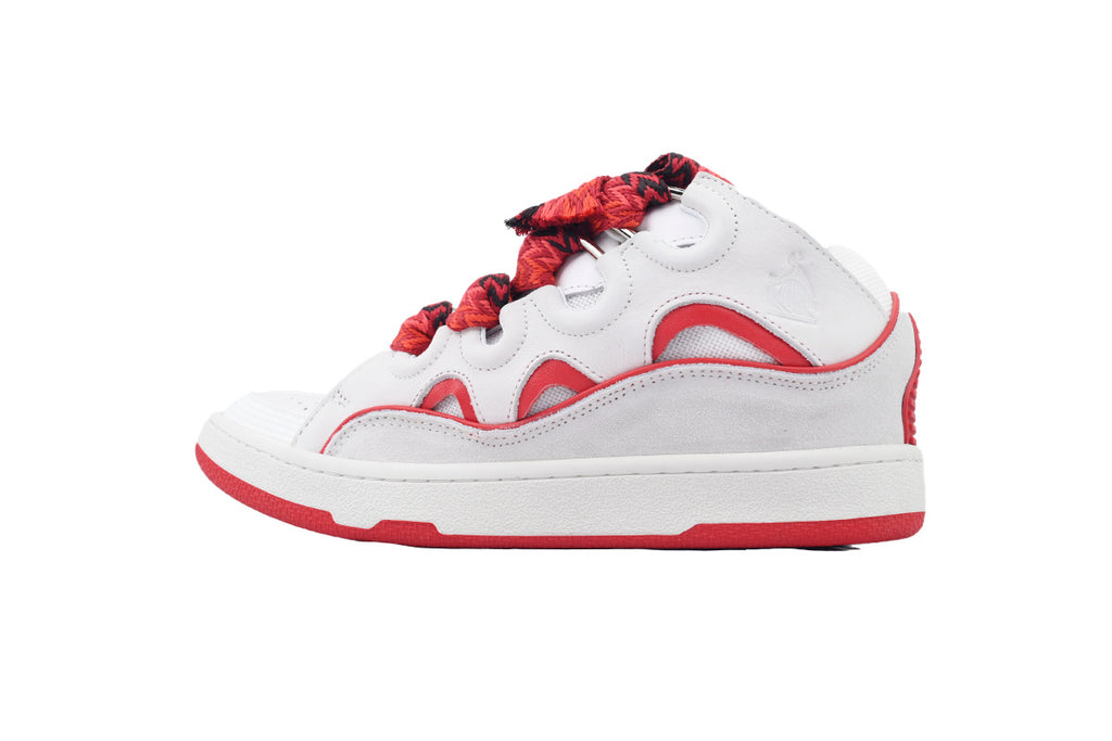 LANVIN Curb Leather Sneakers – White/Red Classic