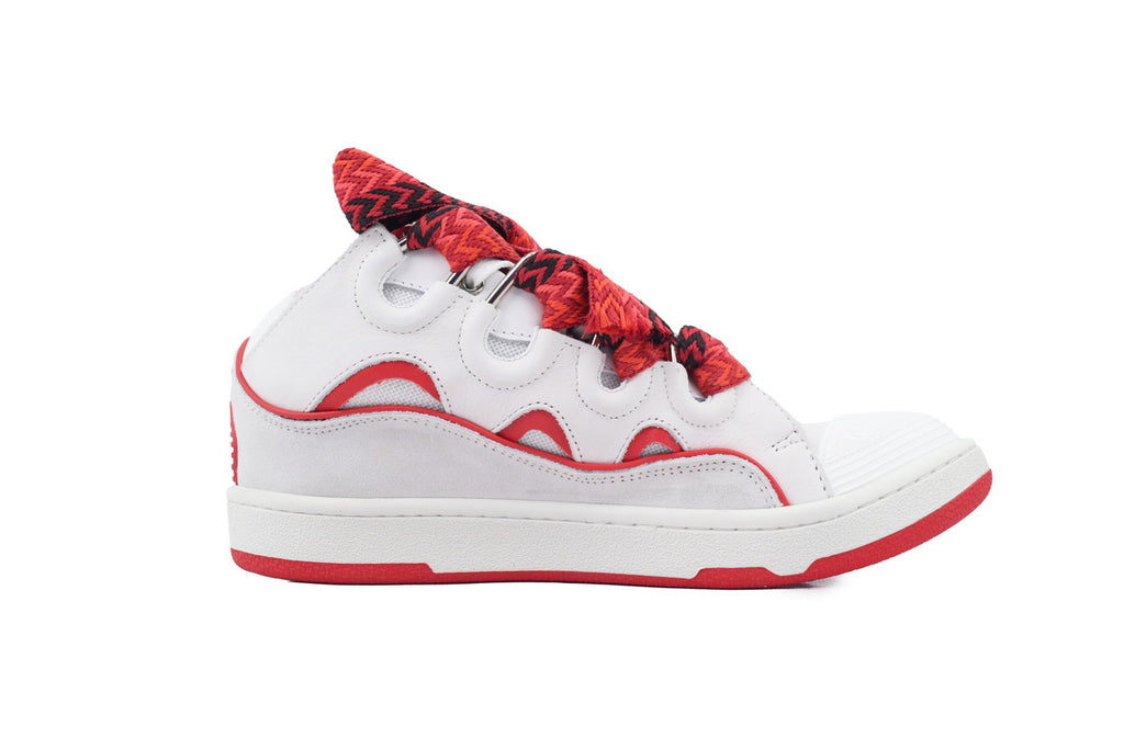 LANVIN Curb Leather Sneakers – White/Red Classic