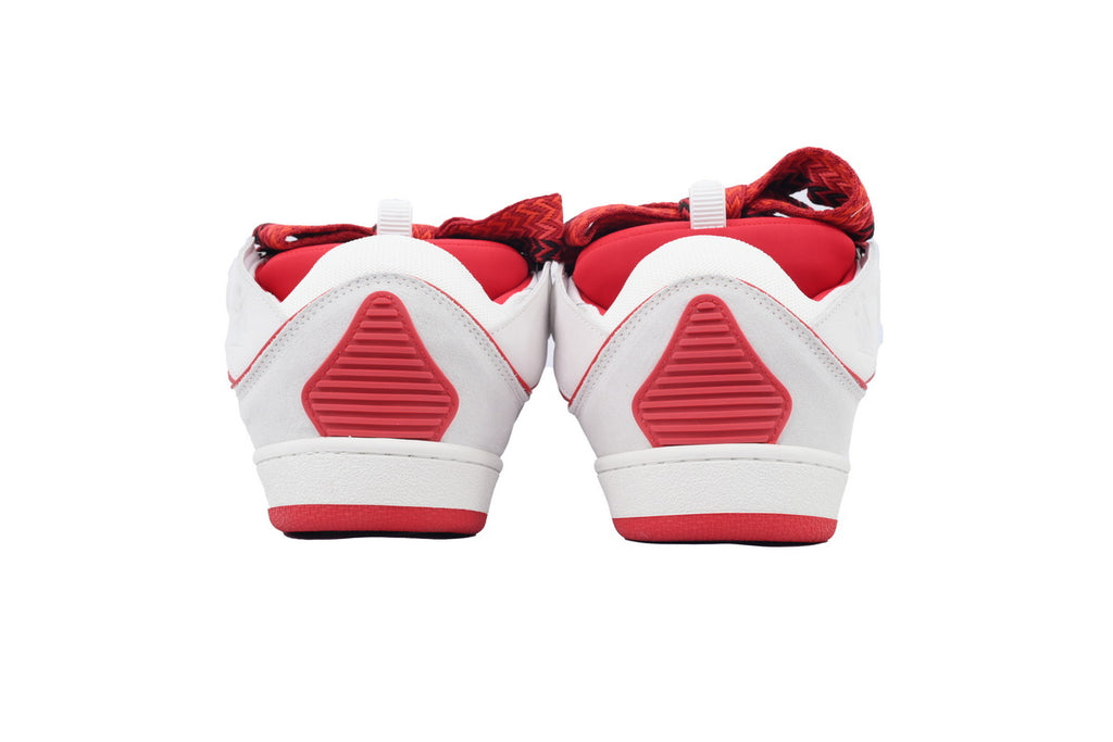 LANVIN Curb Leather Sneakers – White/Red Classic