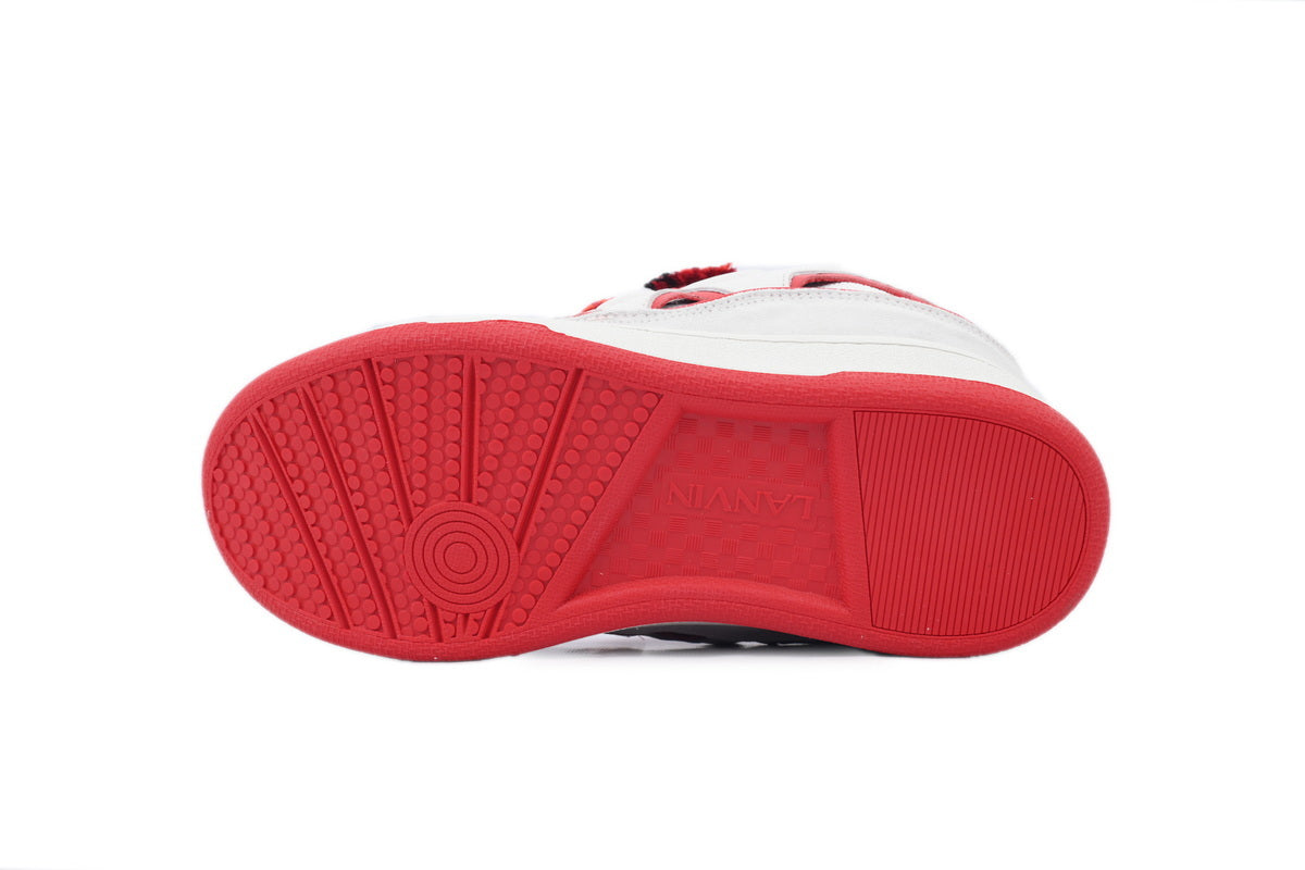 LANVIN Curb Leather Sneakers – White/Red Classic