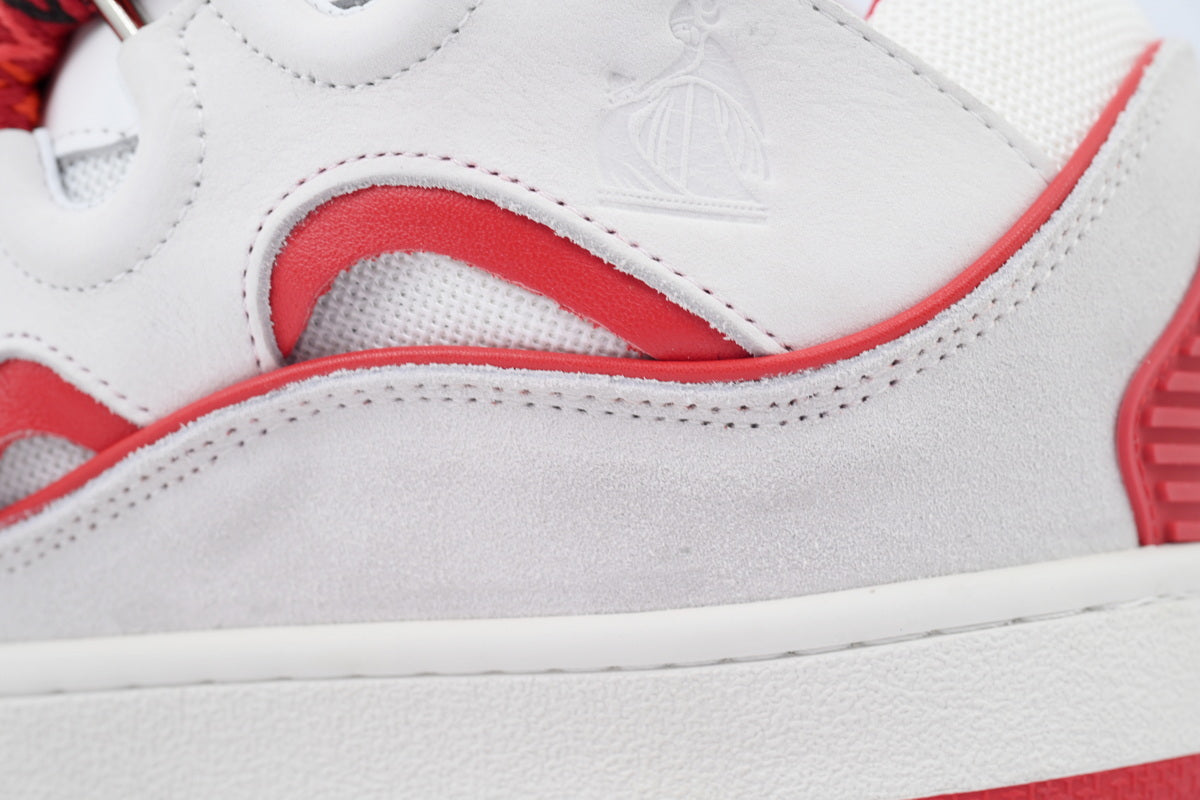 LANVIN Curb Leather Sneakers – White/Red Classic