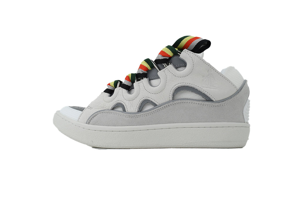 LANVIN Curb Leather Sneakers – Grey/White Classic
