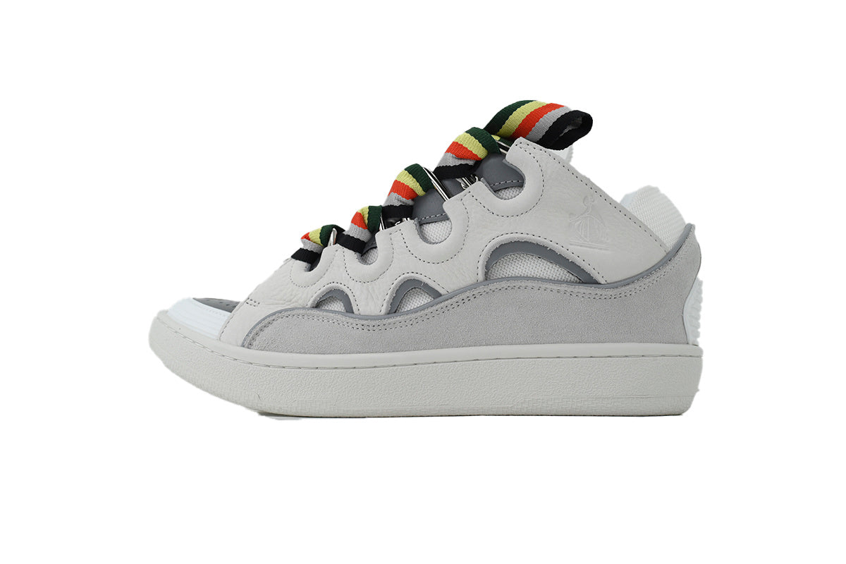 LANVIN Curb Leather Sneakers – Grey/White Classic