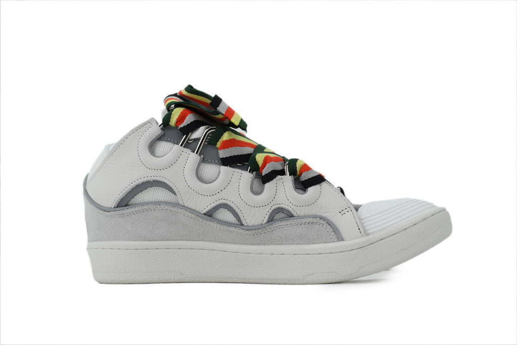 LANVIN Curb Leather Sneakers – Grey/White Classic