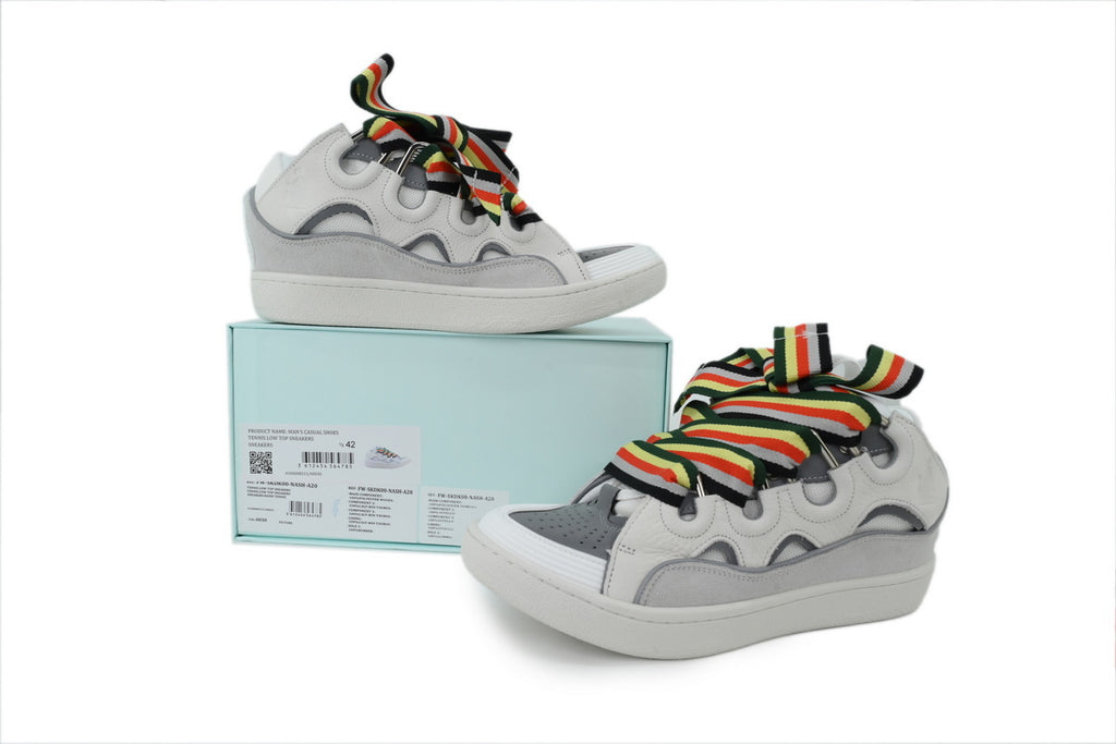 LANVIN Curb Leather Sneakers – Grey/White Classic
