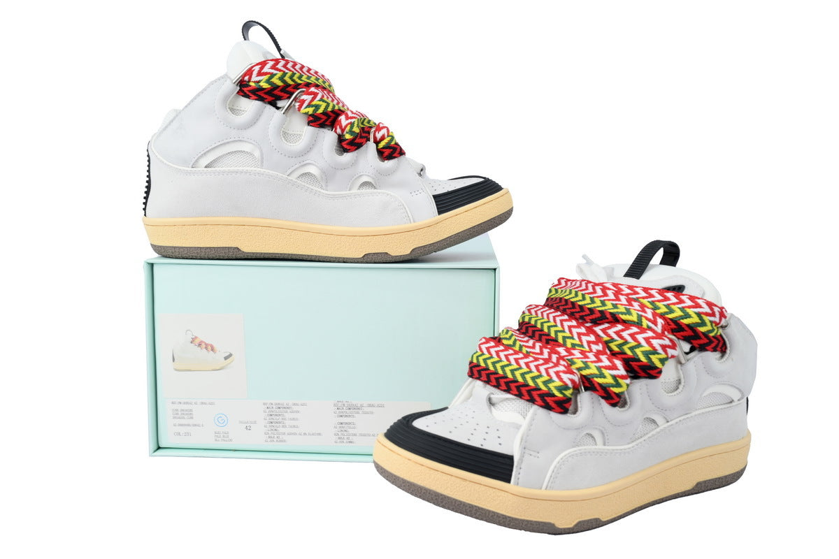 LANVIN Curb Leather Sneakers – Grey/White