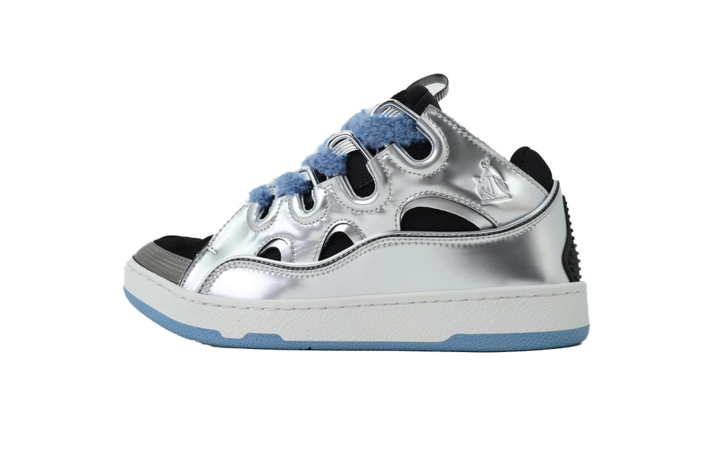 Lanvin Curb Sneakers – Metallic Silver/Blue Laces