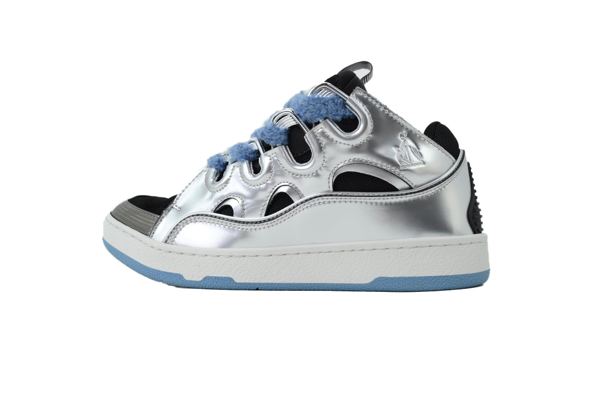 Lanvin Curb Sneakers – Metallic Silver/Blue Laces