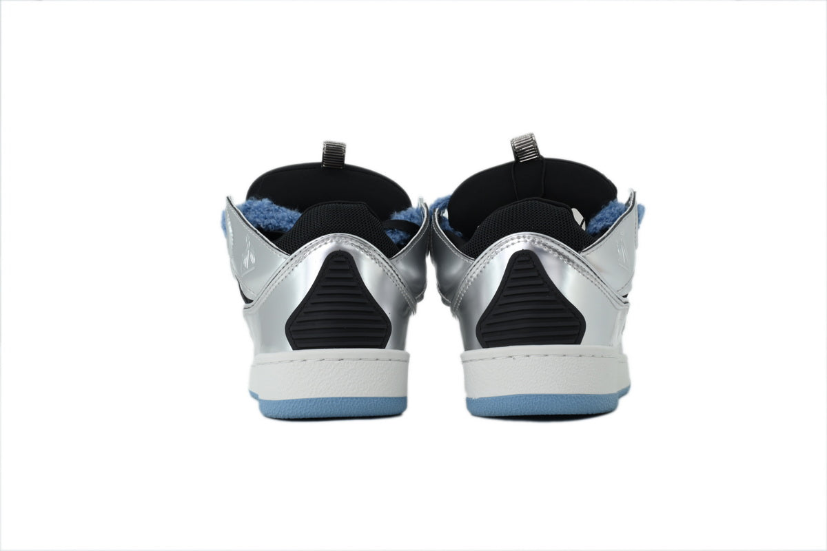 Lanvin Curb Sneakers – Metallic Silver/Blue Laces