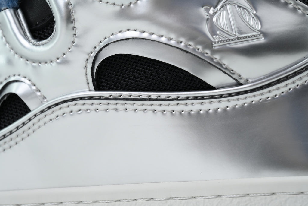 Lanvin Curb Sneakers – Metallic Silver/Blue Laces