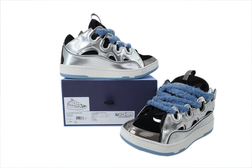 Lanvin Curb Sneakers – Metallic Silver/Blue Laces