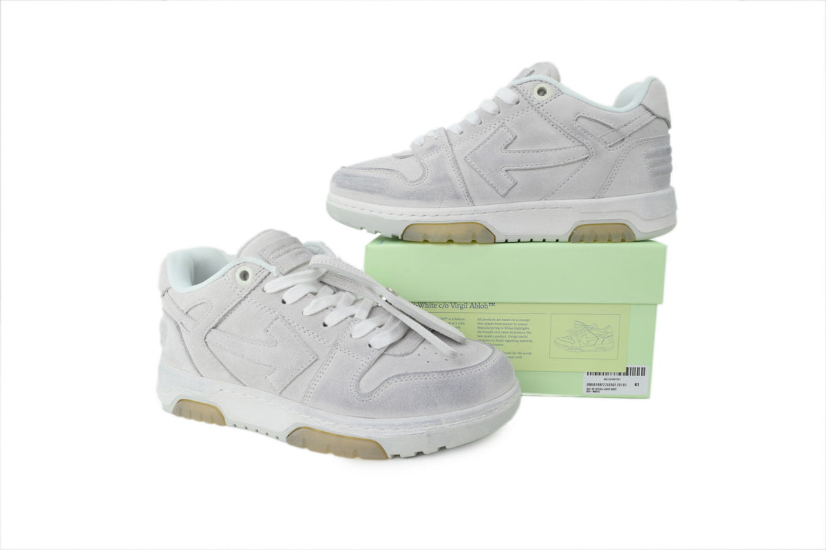 Off-White Out of Office Low Distressed White Suede Sneakers