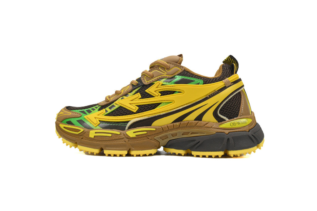 Off-White Be Right Back Brown Yellow Green Mesh Sneakers