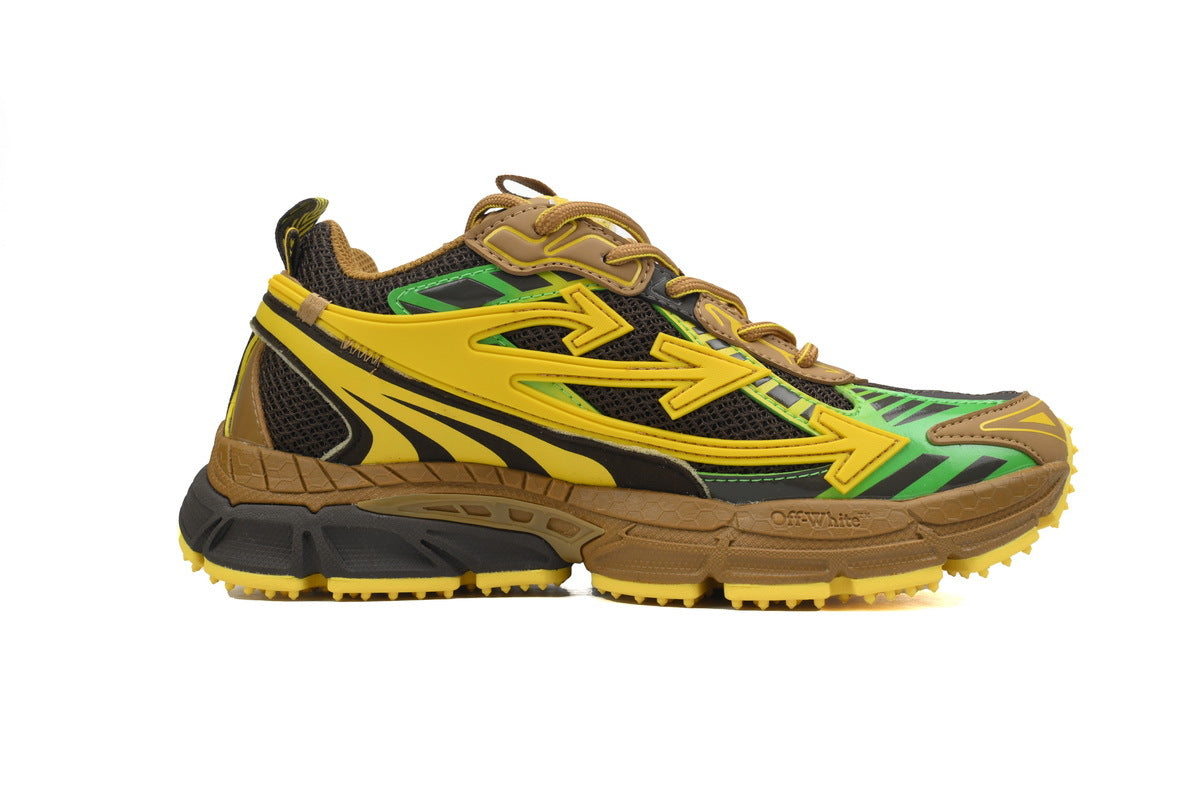 Off-White Be Right Back Brown Yellow Green Mesh Sneakers