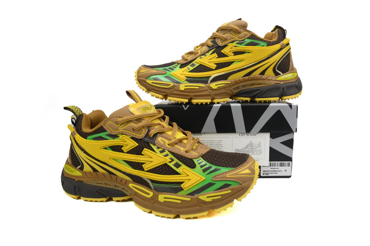 Off-White Be Right Back Brown Yellow Green Mesh Sneakers