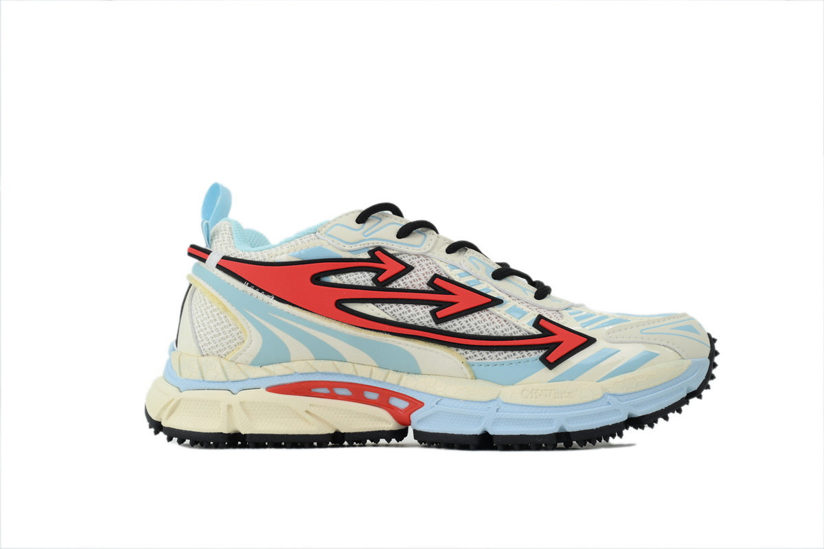 Off-White Be Right Back Light Blue Coral Red Mesh Sneakers