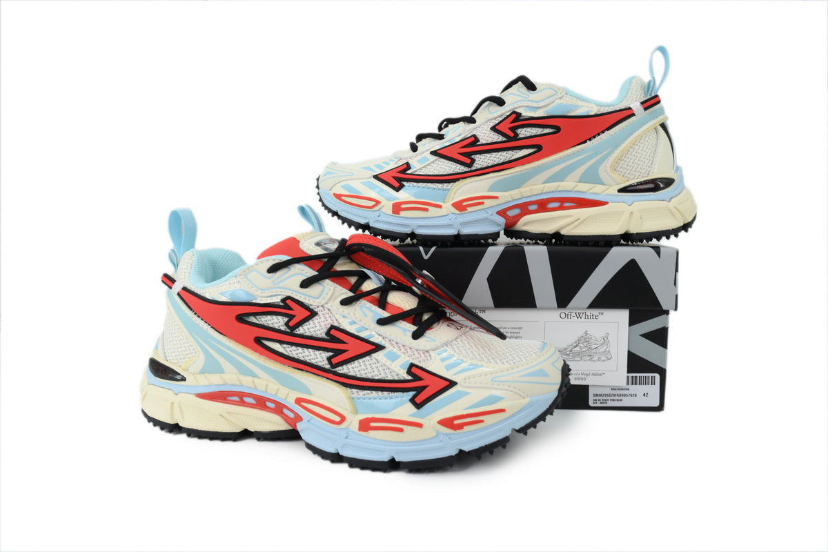 Off-White Be Right Back Light Blue Coral Red Mesh Sneakers