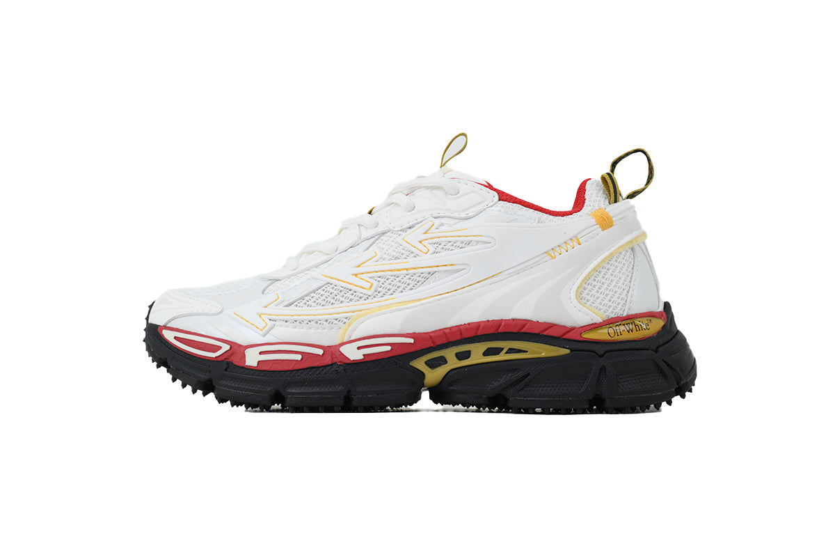 Off-White Be Right Back White Red Gold Mesh Sneakers
