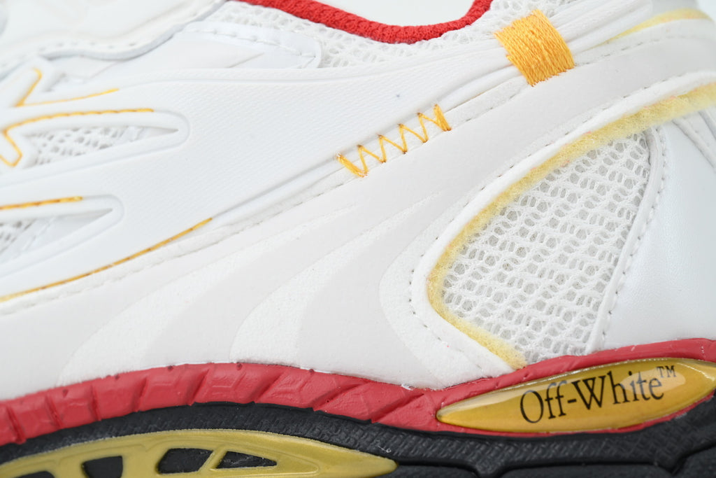 Off-White Be Right Back White Red Gold Mesh Sneakers