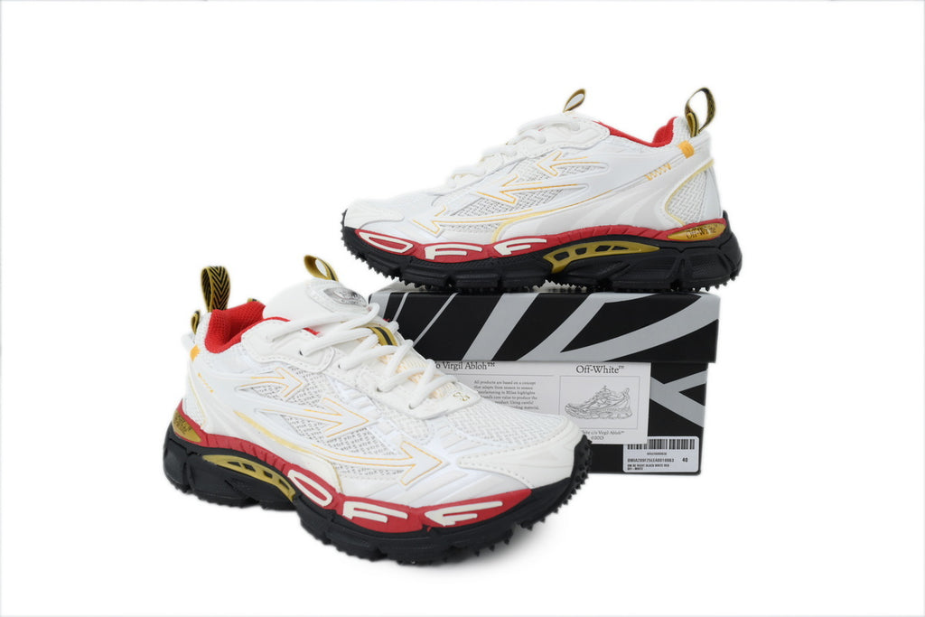 Off-White Be Right Back White Red Gold Mesh Sneakers