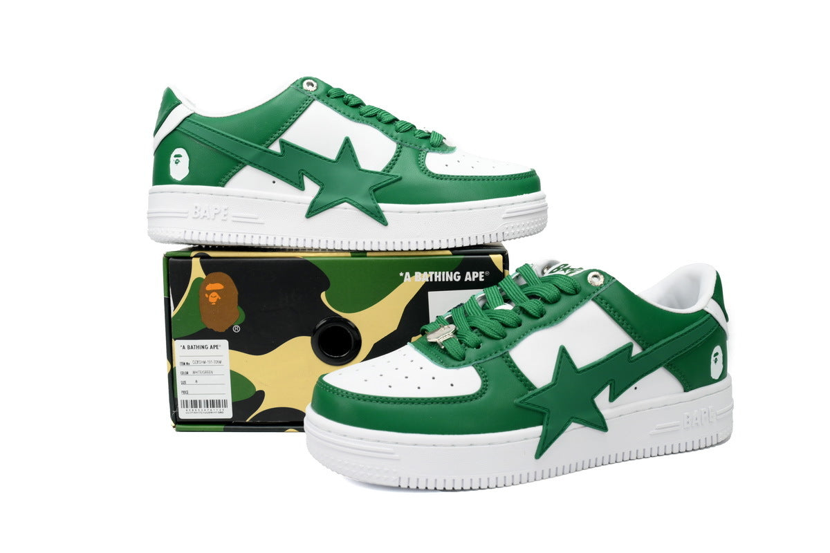 A BATHING APE BAPE STA Low White Green Star Sneakers