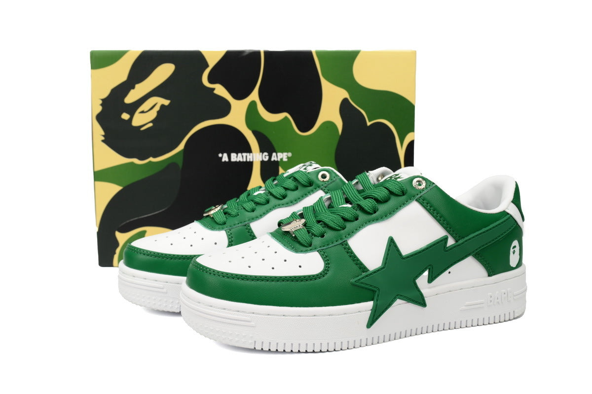 A BATHING APE BAPE STA Low White Green Star