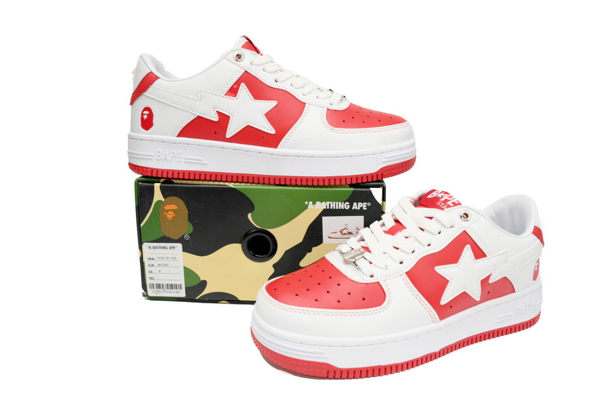 A BATHING APE BAPE STA Low Red and White Sneakers