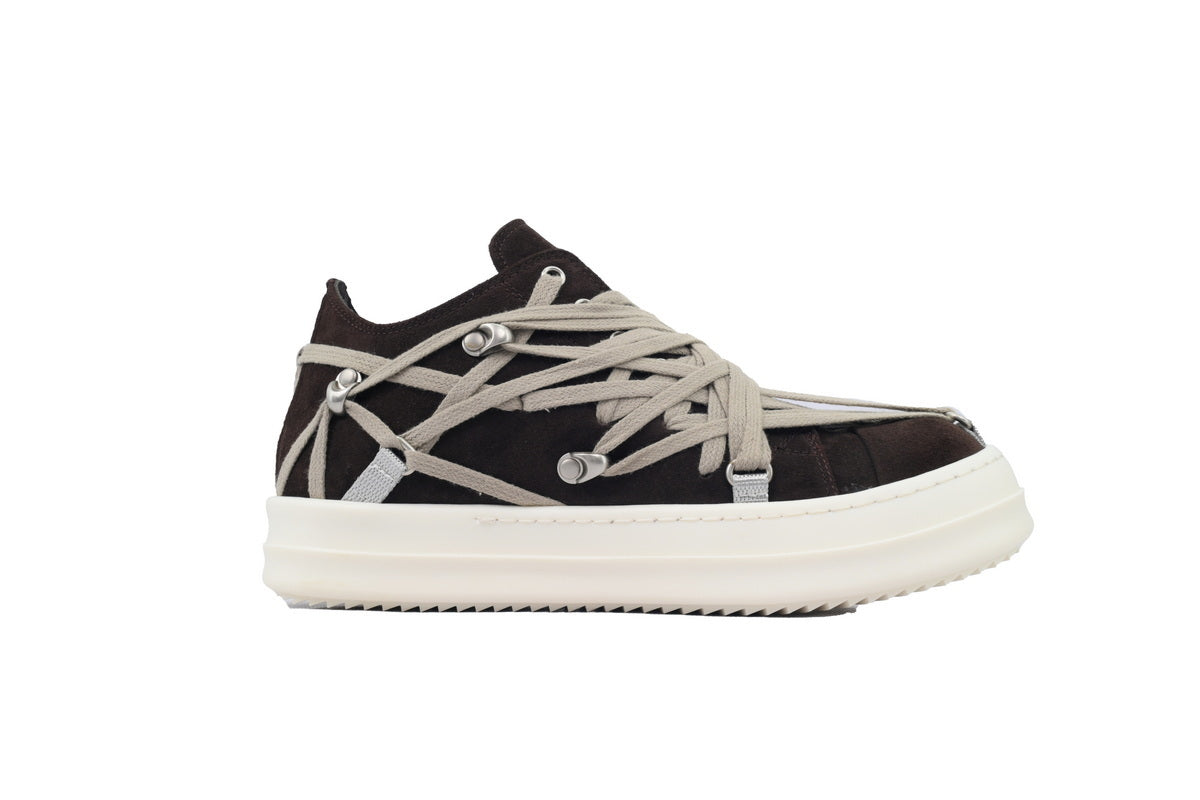 Rick Owens Megalace Low Black Suede Sneakers