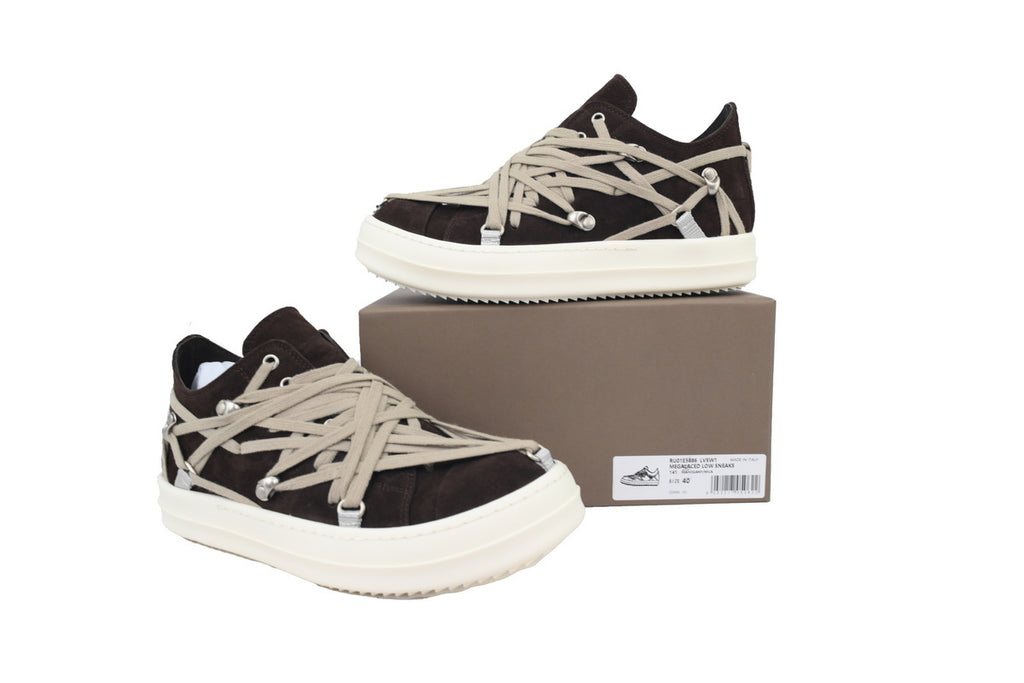 Rick Owens Megalace Low Black Suede Sneakers
