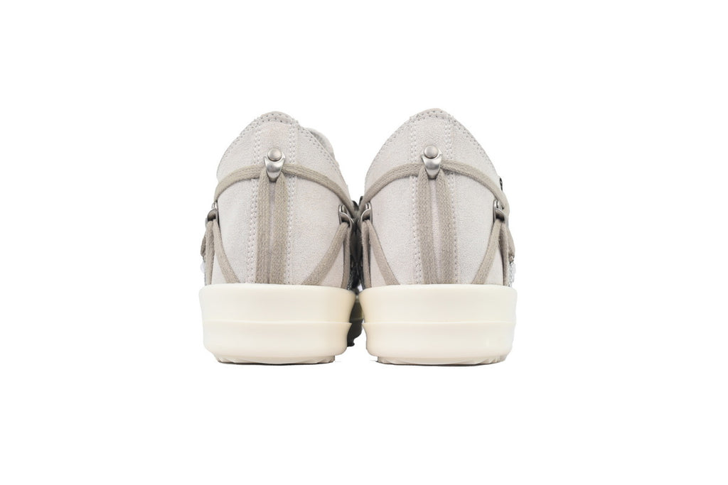 Rick Owens Hollywood Megalaced Low Rice White Suede Sneakers