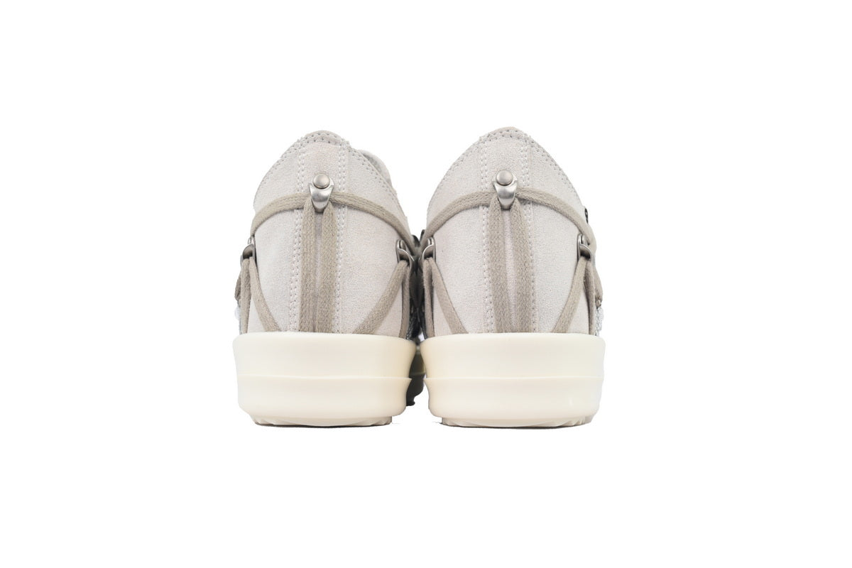 Rick Owens Hollywood Megalaced Low Rice White Suede Sneakers