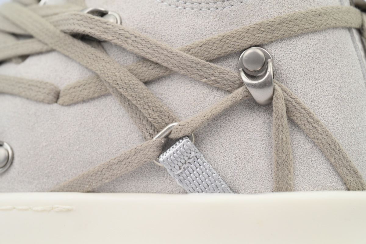 Rick Owens Hollywood Megalaced Low Rice White Suede Sneakers